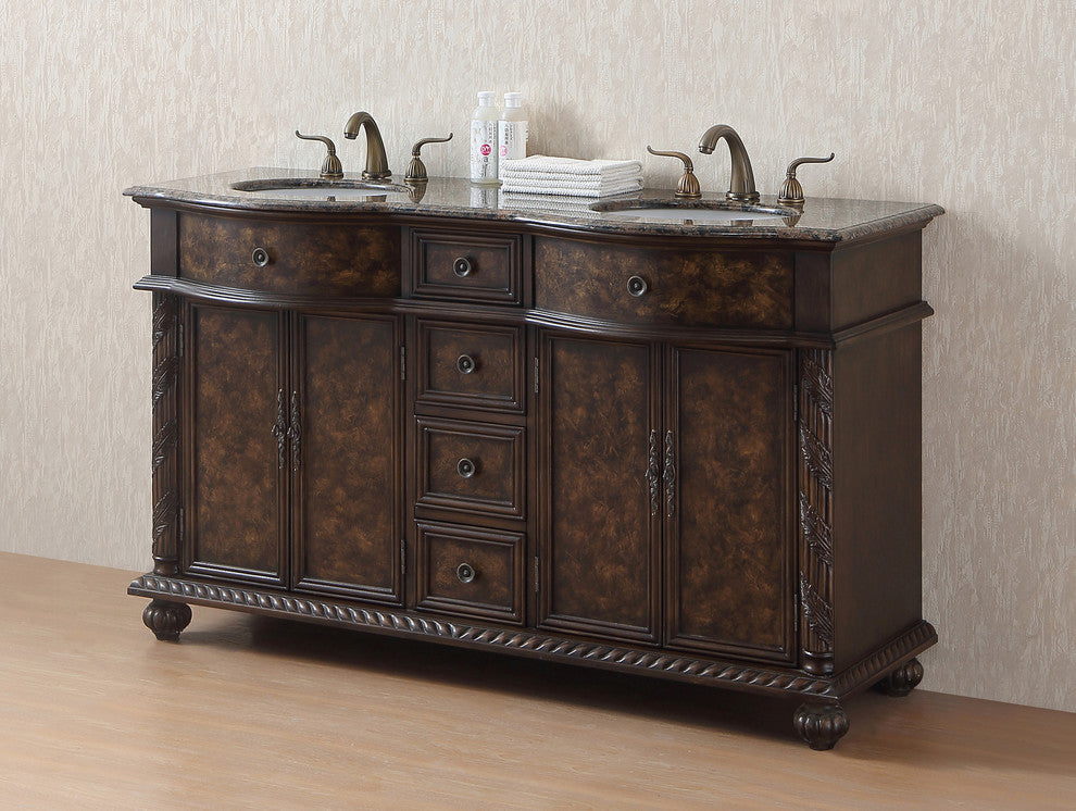 60" Amelia Double Sink Vanity, Baltic Brown Granite Top