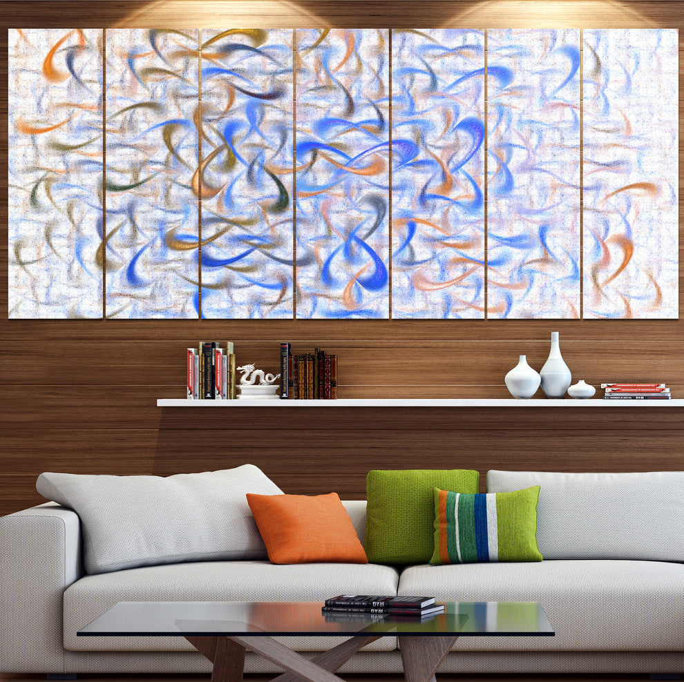 Light Blue Watercolor Fractal Art, Abstract Art on Canvas, 83"x32", 7 Panels