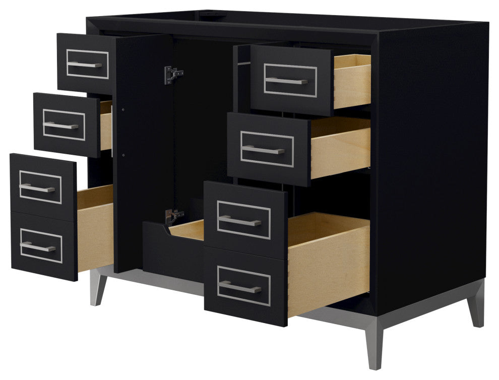 Marlena 42" Black Single Vanity, No Top, No Sink, Nickel Trim