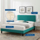 Platform Bed Frame, King Size, Velvet, Teal Blue, Modern Contemporary, Bedroom