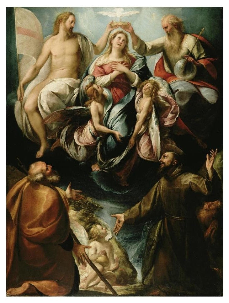 "Coronation of the Virgin, St Joseph, St Francis of Assisi" Paper Art, 20"x26"