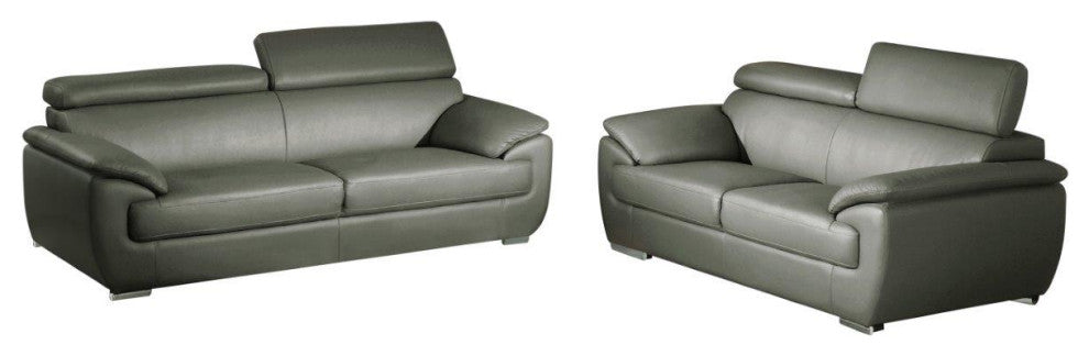 Nestore Premium Genuine Leather Match 2-Piece Sofa Set Gray