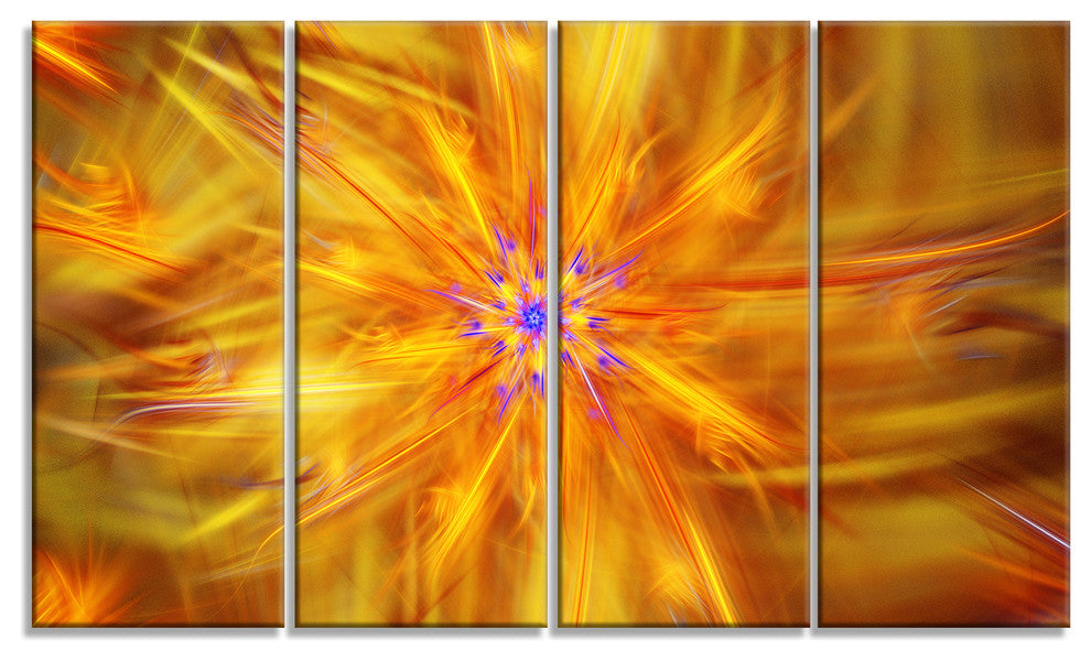 Glowing Brightest Star Exotic Flower, Abstract Canvas Print, 48"x28", 4 Panels