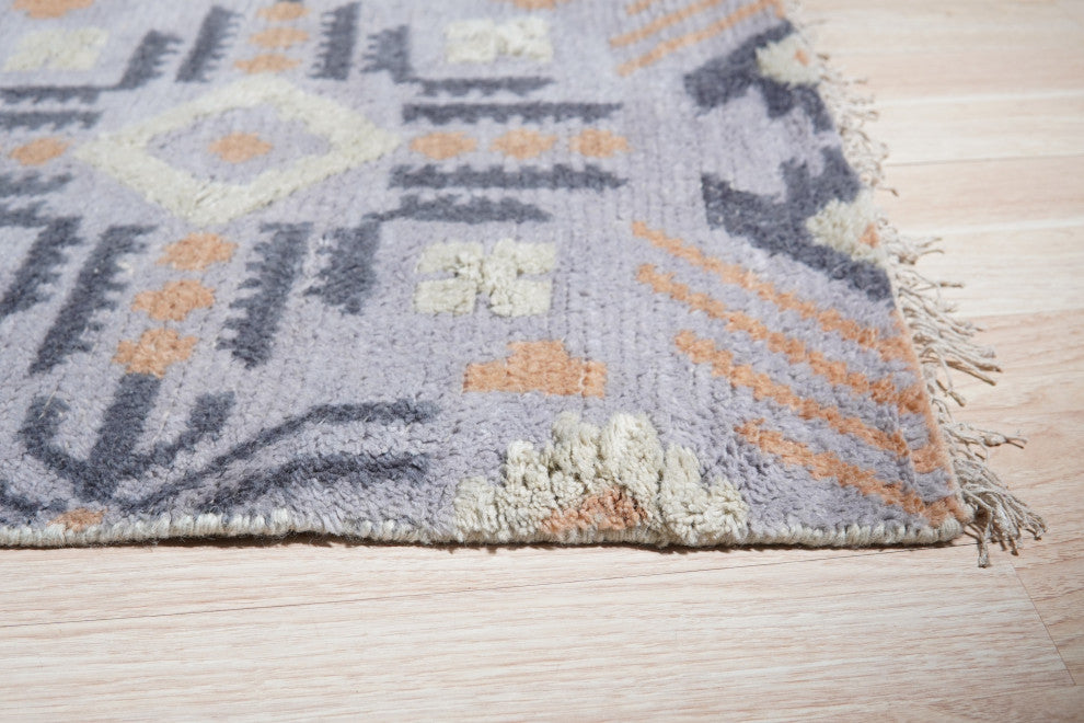 Hand-Knotted Wool Gray Traditional Geometric Piled American Rug, 8'' X 10