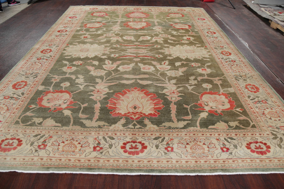 Vegetable Dye Traditional Area Rug Oriental Turkish Hand-Knotted, Green, 9 X 12