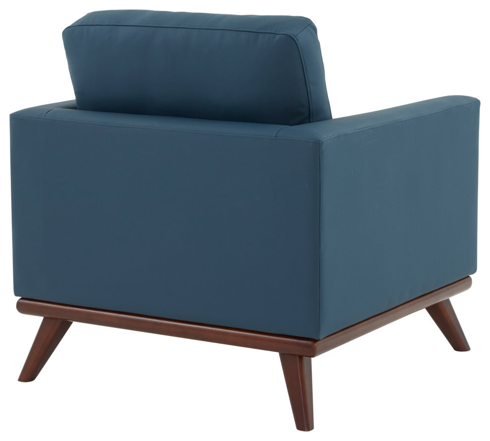LeisureMod Chester Mid-Century Modern Faux Leather Accent Arm Chair, Navy Blue
