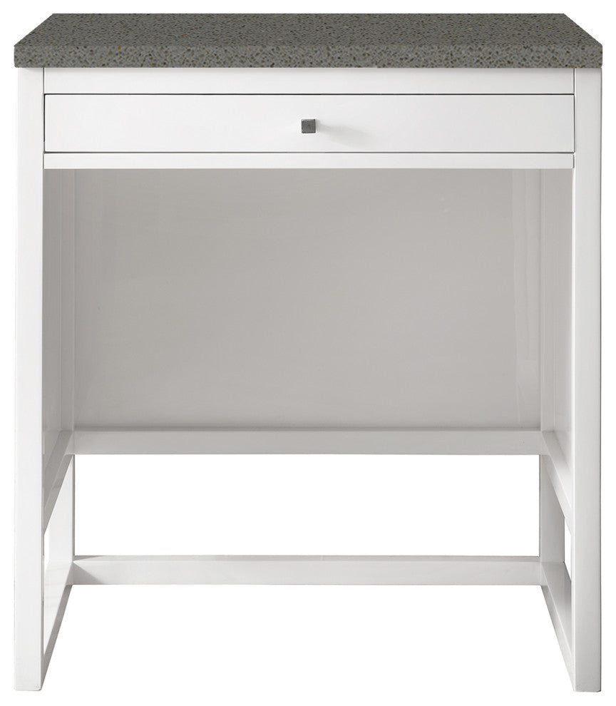 Athens 30" Makeup Counter, Glossy White, Gray Expo Quartz Top