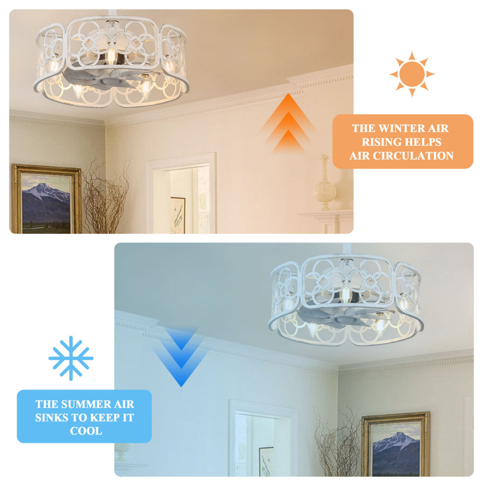 White Vintage Reversible Ceiling Fan 5-light 18.1" with Remote for Bedroom