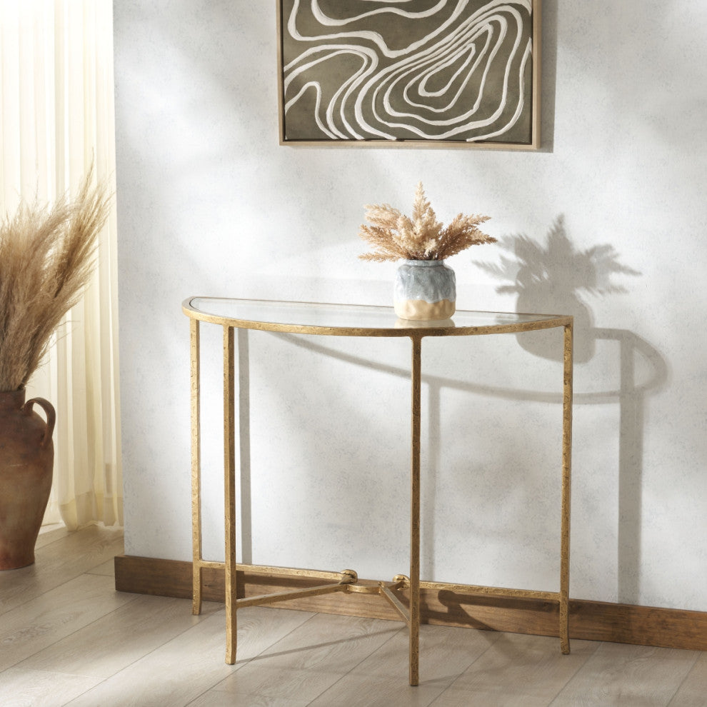 Safavieh Couture Tauri Metal Console Table, Brass/Clear