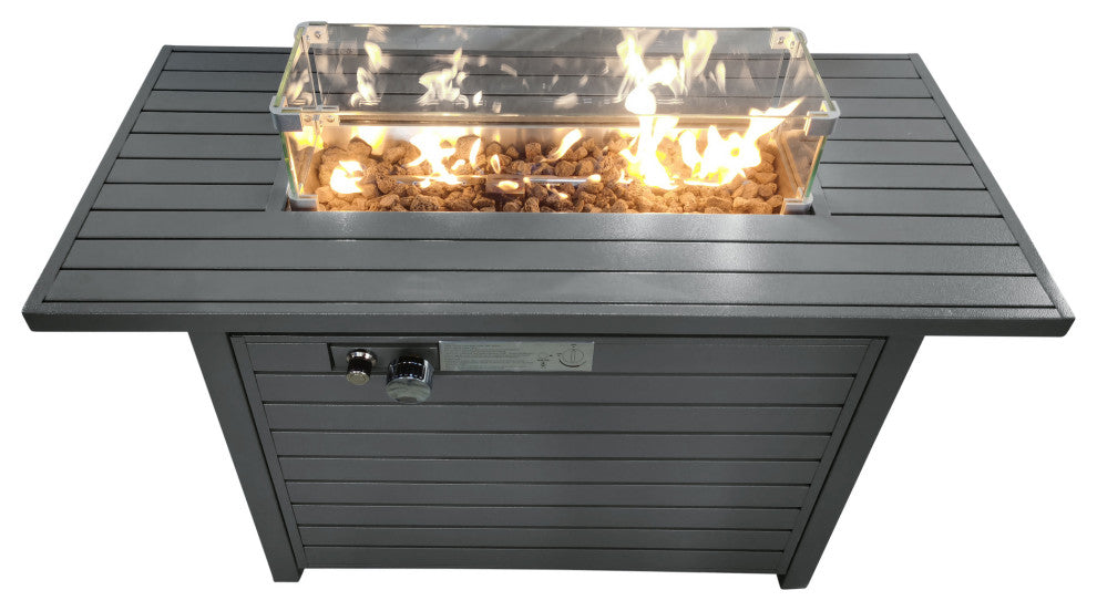 Steel Propane Outdoor Fire Pit Table With Lid, Gray