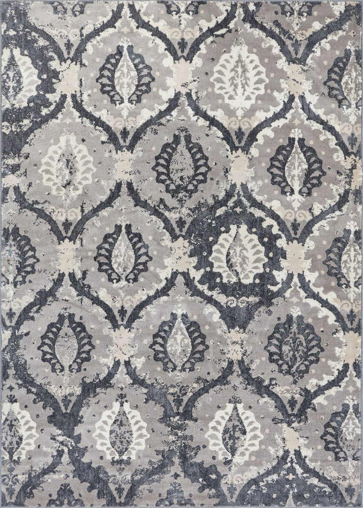 Well Woven Pearl Felize Dark Gray Modern Distressed Ogee Soft Area Rug
