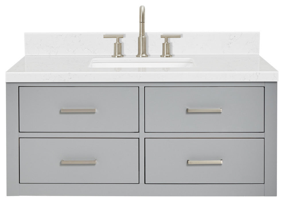 Ariel Hutton 42" Single Rectangle Sink Bathroom Vanity, Carrara Quartz