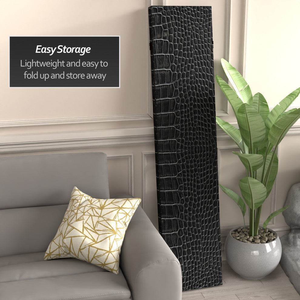 6' Tall Double Sided Black Crocodile Print Canvas Room Divider