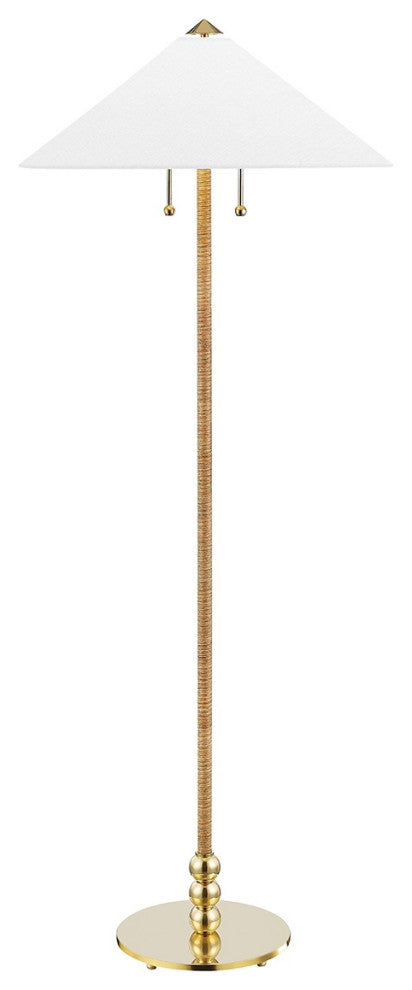 Flare 2 Light Floor Lamp, Aged Brass Finish, White Belgian Linen Shade