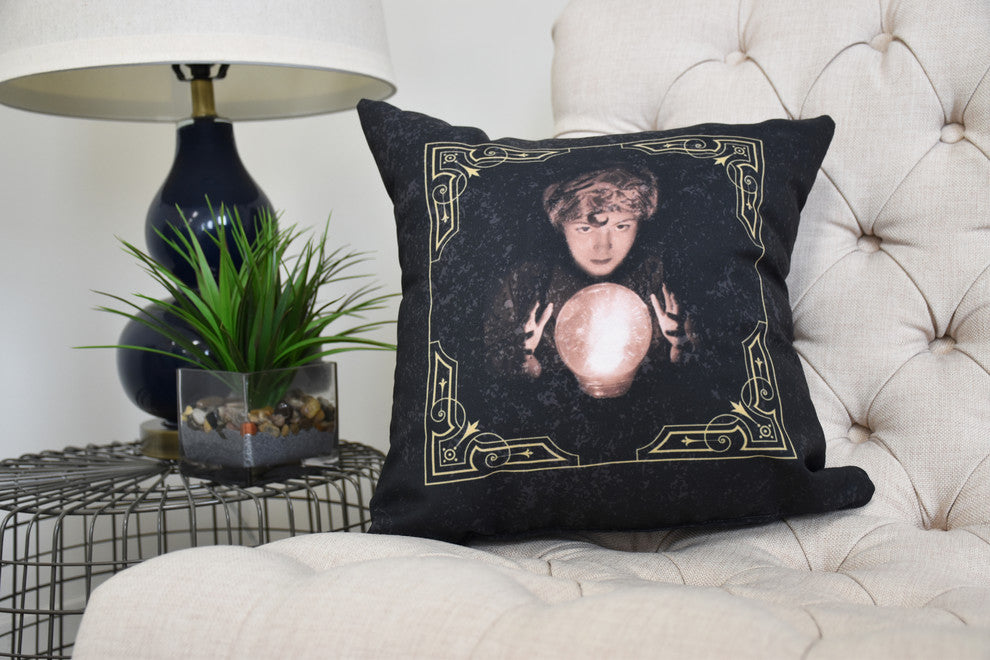 All Seeing Psychic 20" Gold/Yellow Halloween Print Decorative Throw Pillow