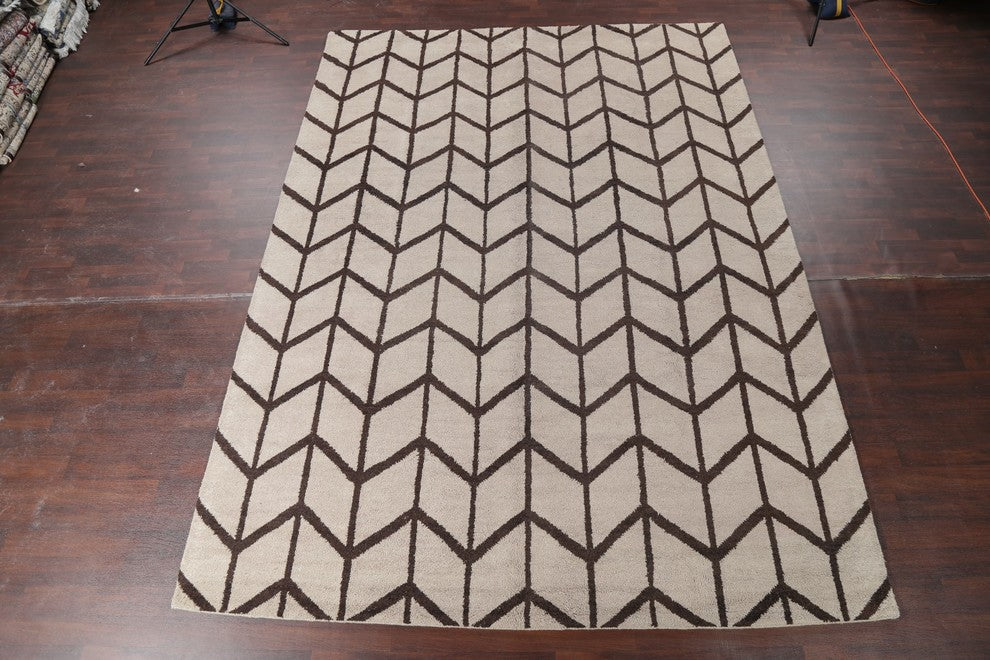 Traditional Moroccan Hand-Knotted Oriental Indian Area Rug, Beige, 13'9"X9'11"