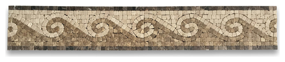 Marble Mosaic Border Listello Insert Tile Surf Emperador 4x12 Tumbled, 1 piece