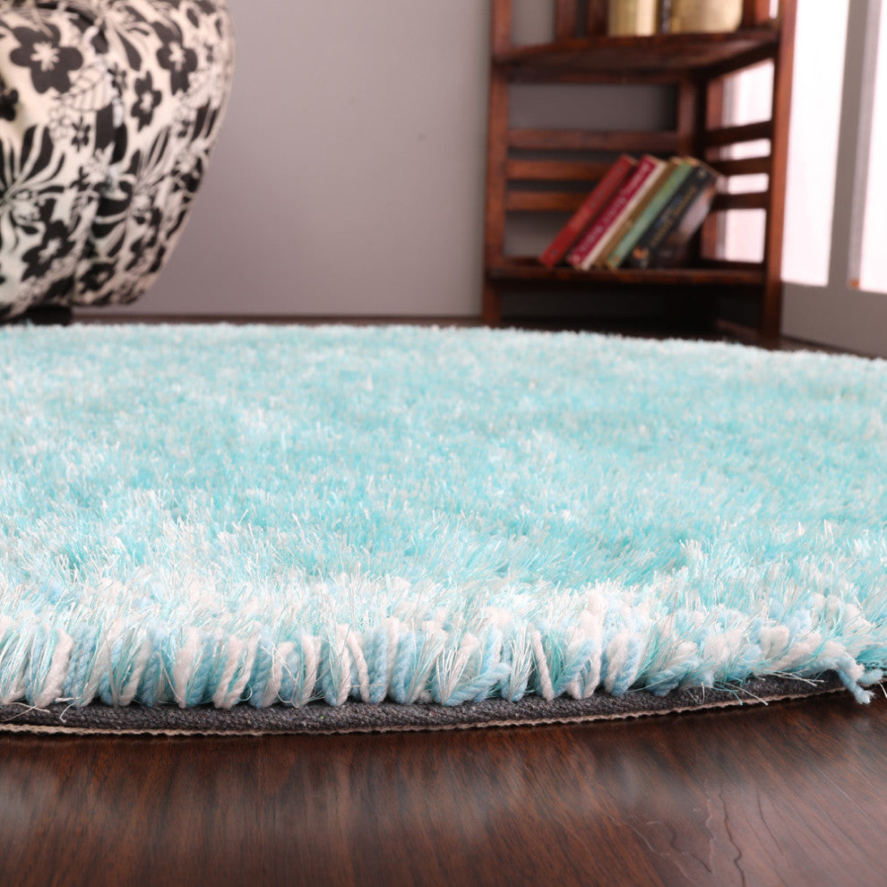 HAND TUFTED SHAG POLYESTER ECO-FRIENDLY AREA RUGS- Turquoise&White Color, Solid