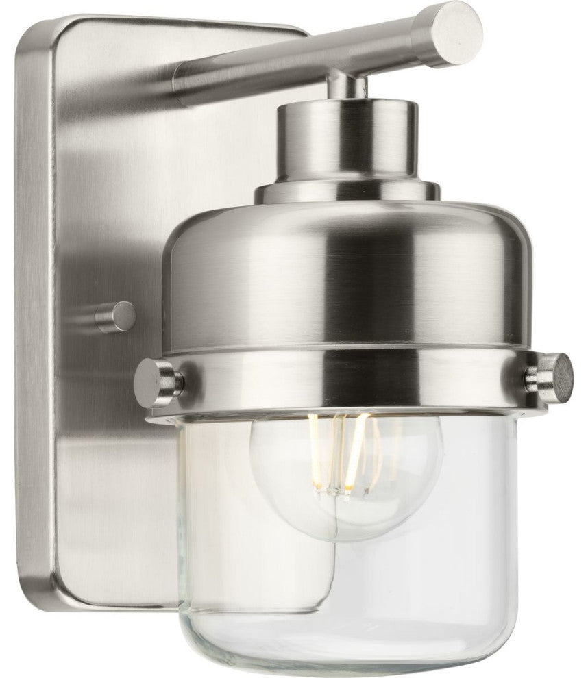 Beckner Collection 1-Light Brushed Nickel Clear Glass Bath Light