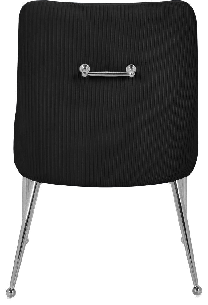 The Ace Dining Chair, Black and Chrome, Pleated Velvet, Set of 2