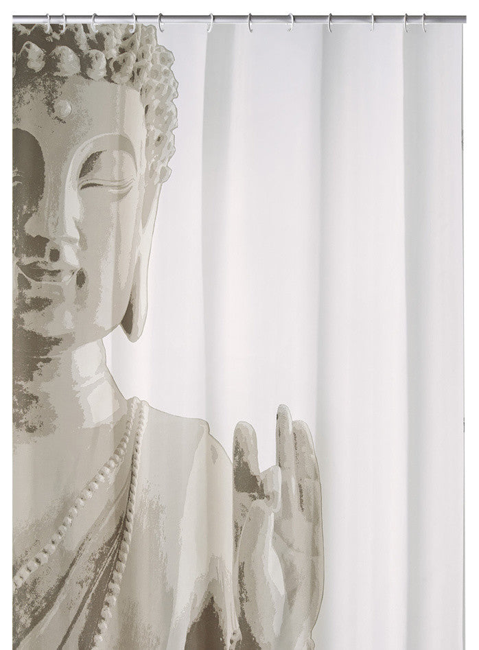 Taupe Fabric Shower Curtain, Buddha