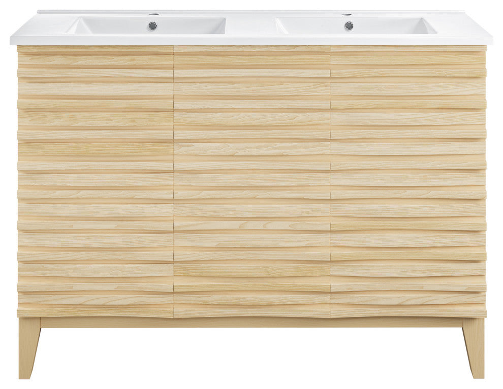 Cascade 48" Natural Oak, Double Basin Bathroom Vanity With White Sink Top