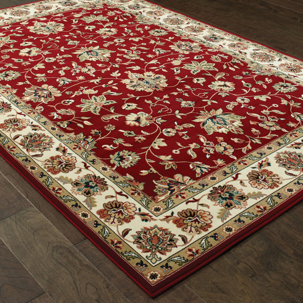 Karaman Floral Traditional Red/ Ivory Area Rug, 9'10"x12'10"