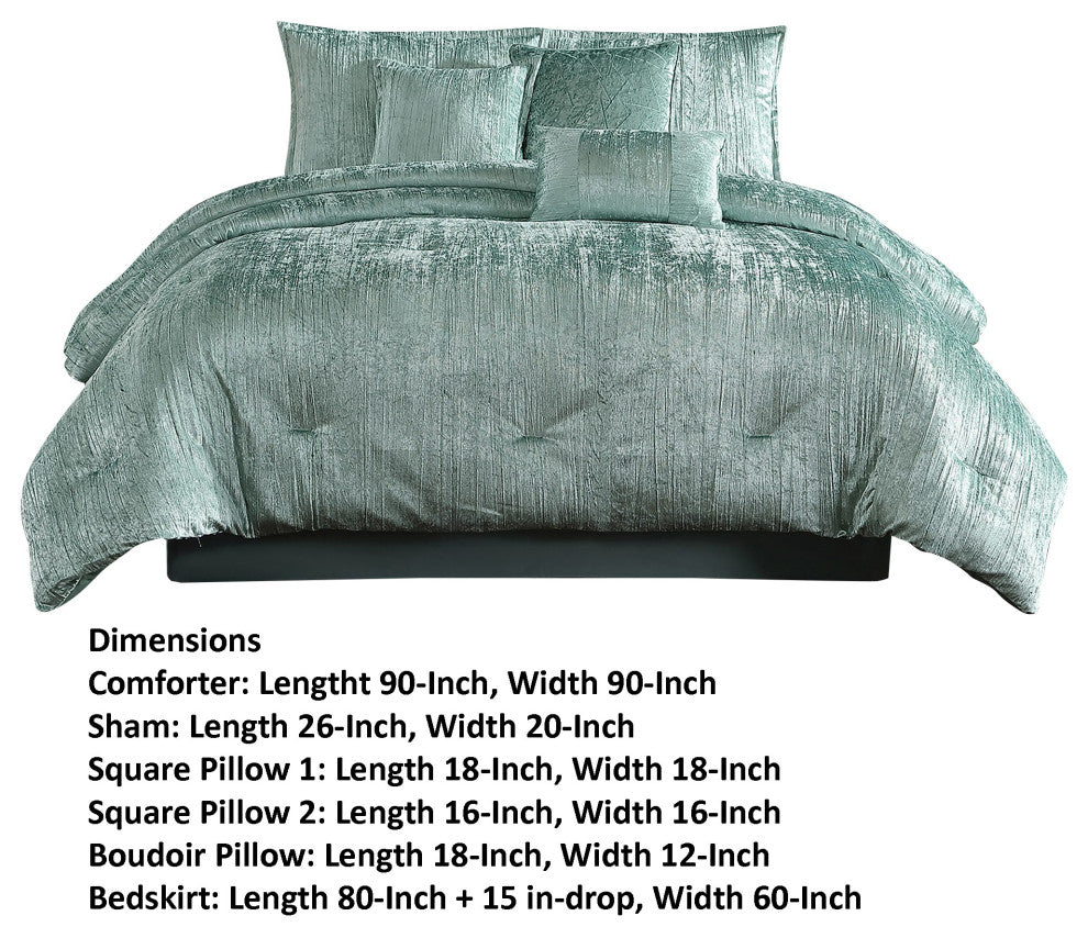 Benzara BM283893 Jay 7 Piece Queen Comforter Set, Green Polyester Velvet Texture