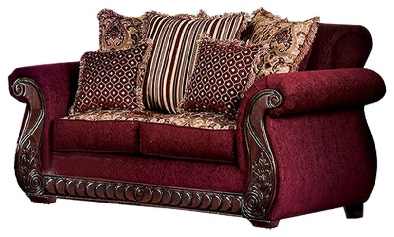 Upholstered Loveseat with Rolled Arms Design, Loveseat