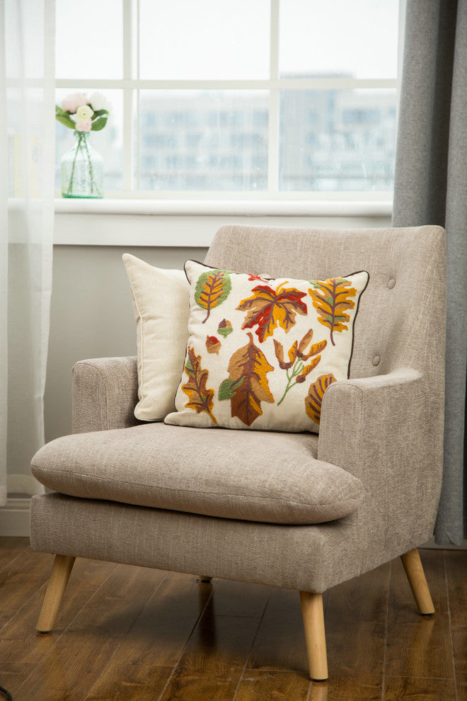 16"L Fall Embroidered Leaves Pillow