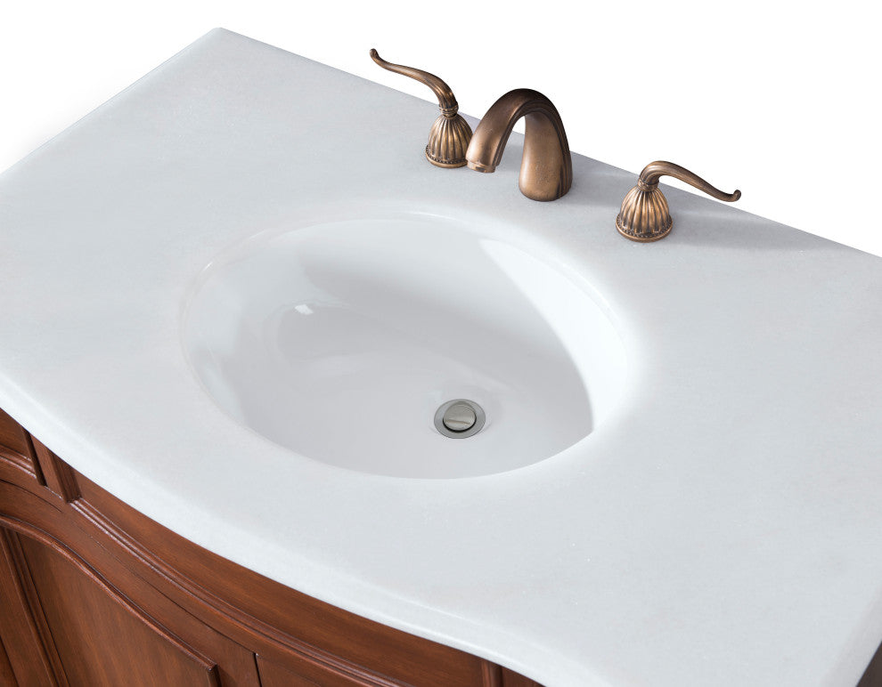 48" Single Bathroom Vanity, Teak Color With ivory white engineered marble, 36