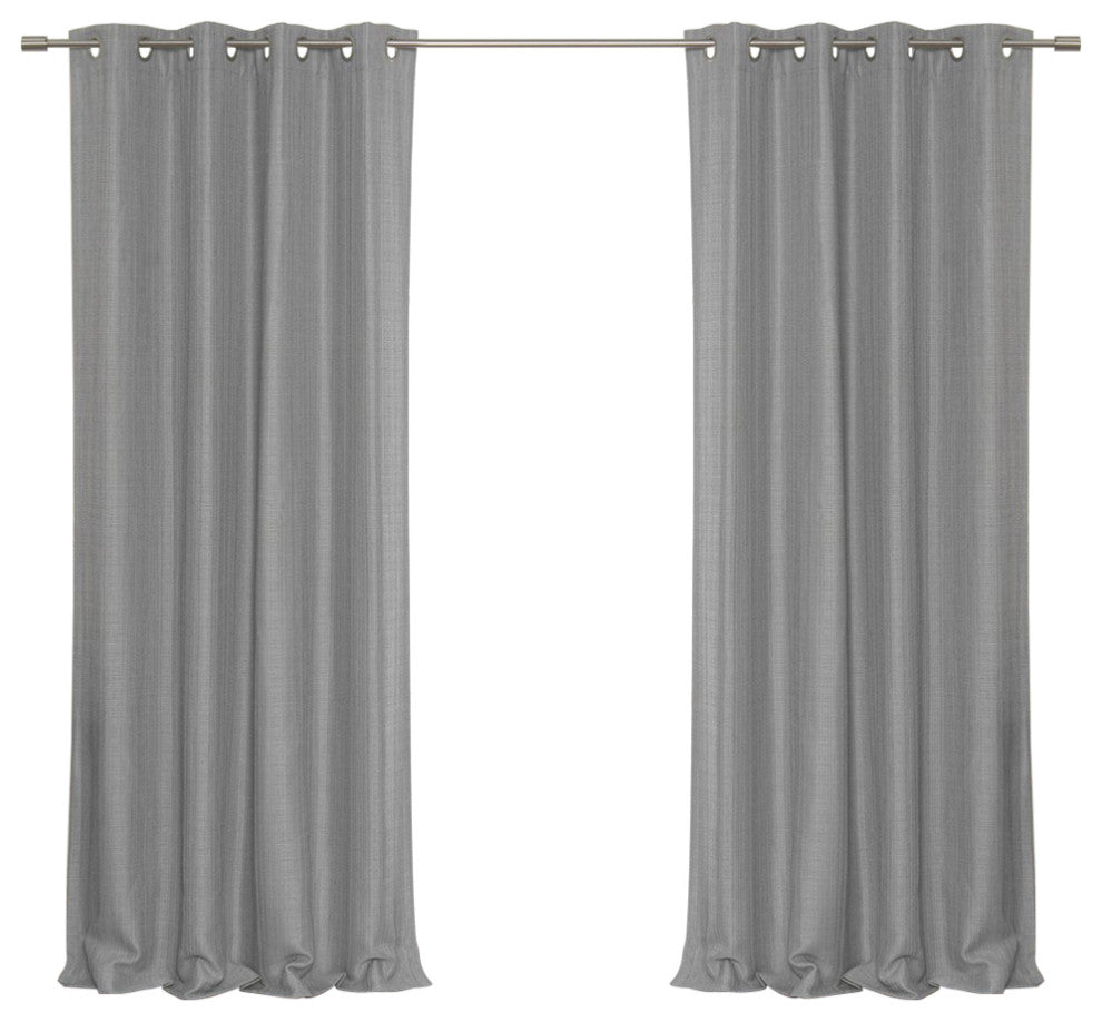 Woven Faux Linen Grommet Curtains with Blackout Lining, Grey, 52"x84"