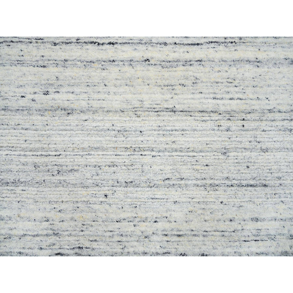 Ivory Plain Modern Striped Design Soft Wool Hand Loomed Round Rug, 6'0"x6'0"