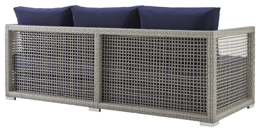 Aura 3 Piece Outdoor Patio Wicker Rattan Set, Gray Navy