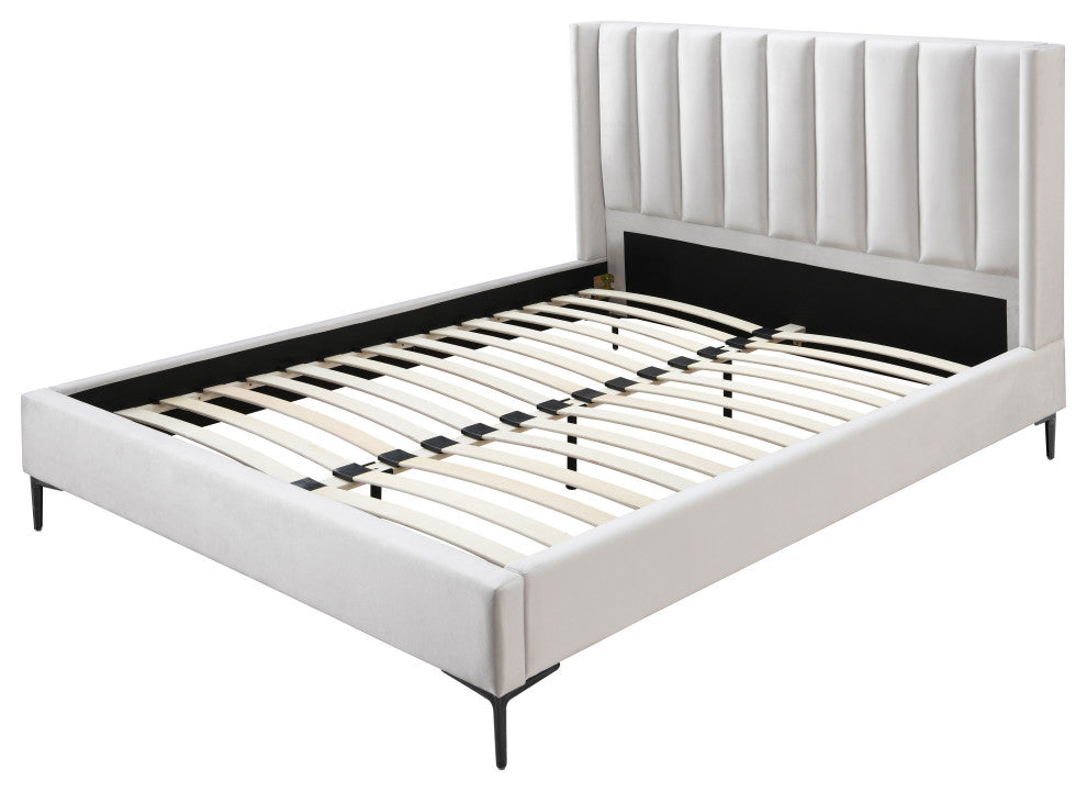 Nadia Velvet Upholstered Bed, Cream, Queen