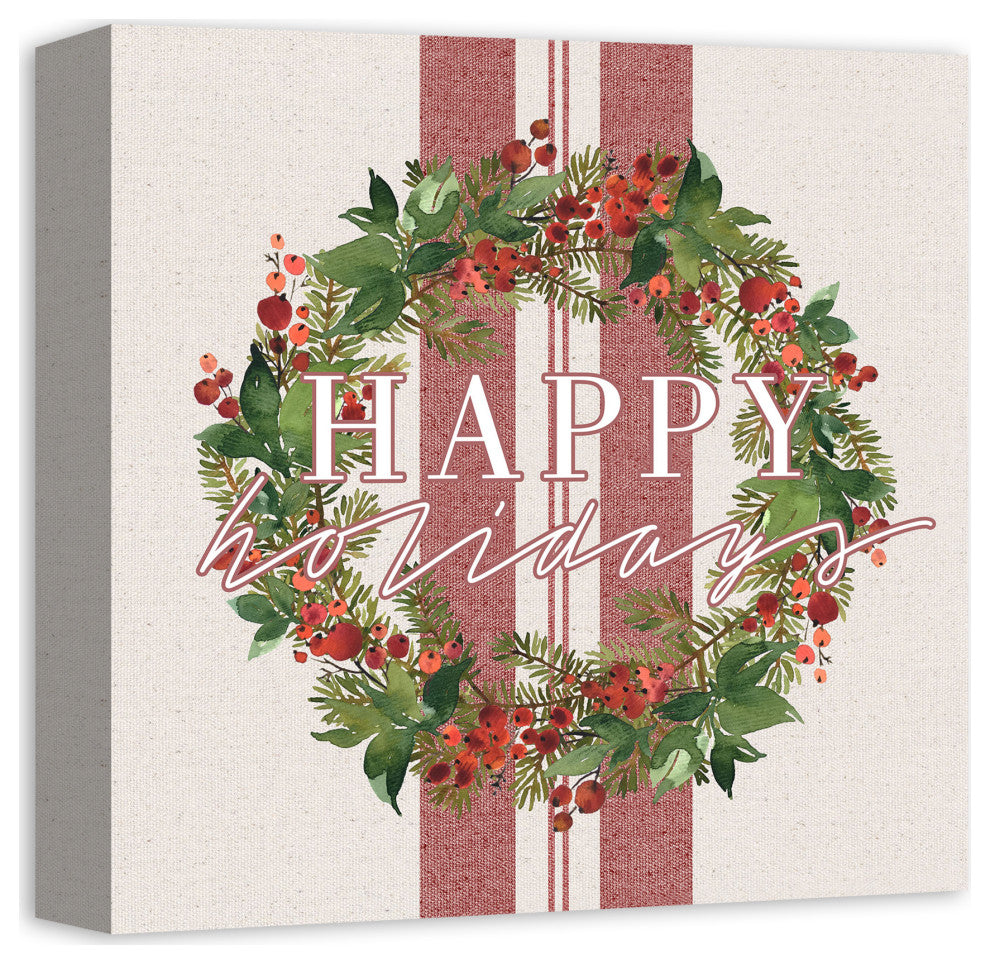 Happy Holidays Wreath 12x12 Canvas Wall Art