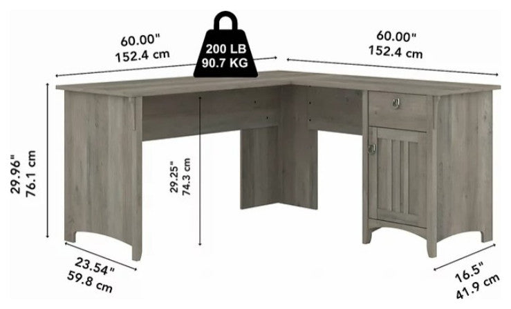 L-Shaped Desk, Storage Drawers & 1-Door Cabinet With Inner Shelf, Driftwood Gray
