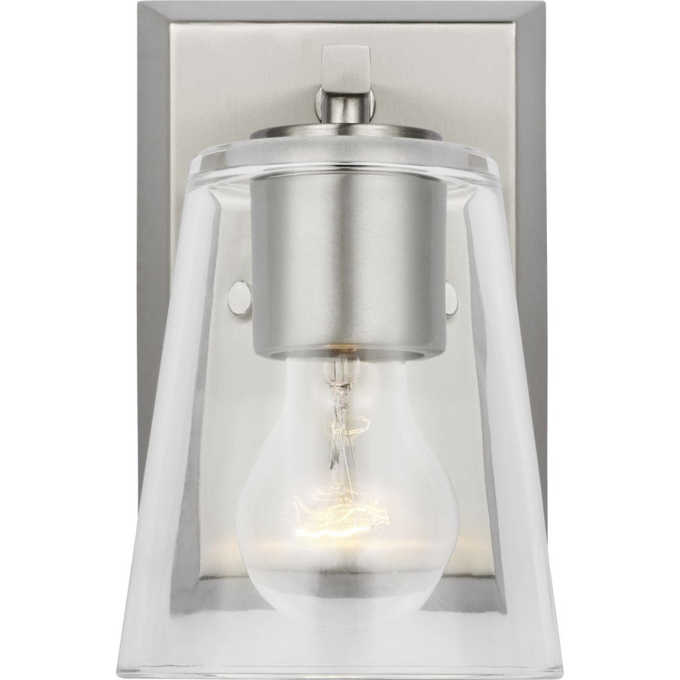 Vertex Collection One-Light Brushed Nickel Clear Glass Contemporary Bath Light