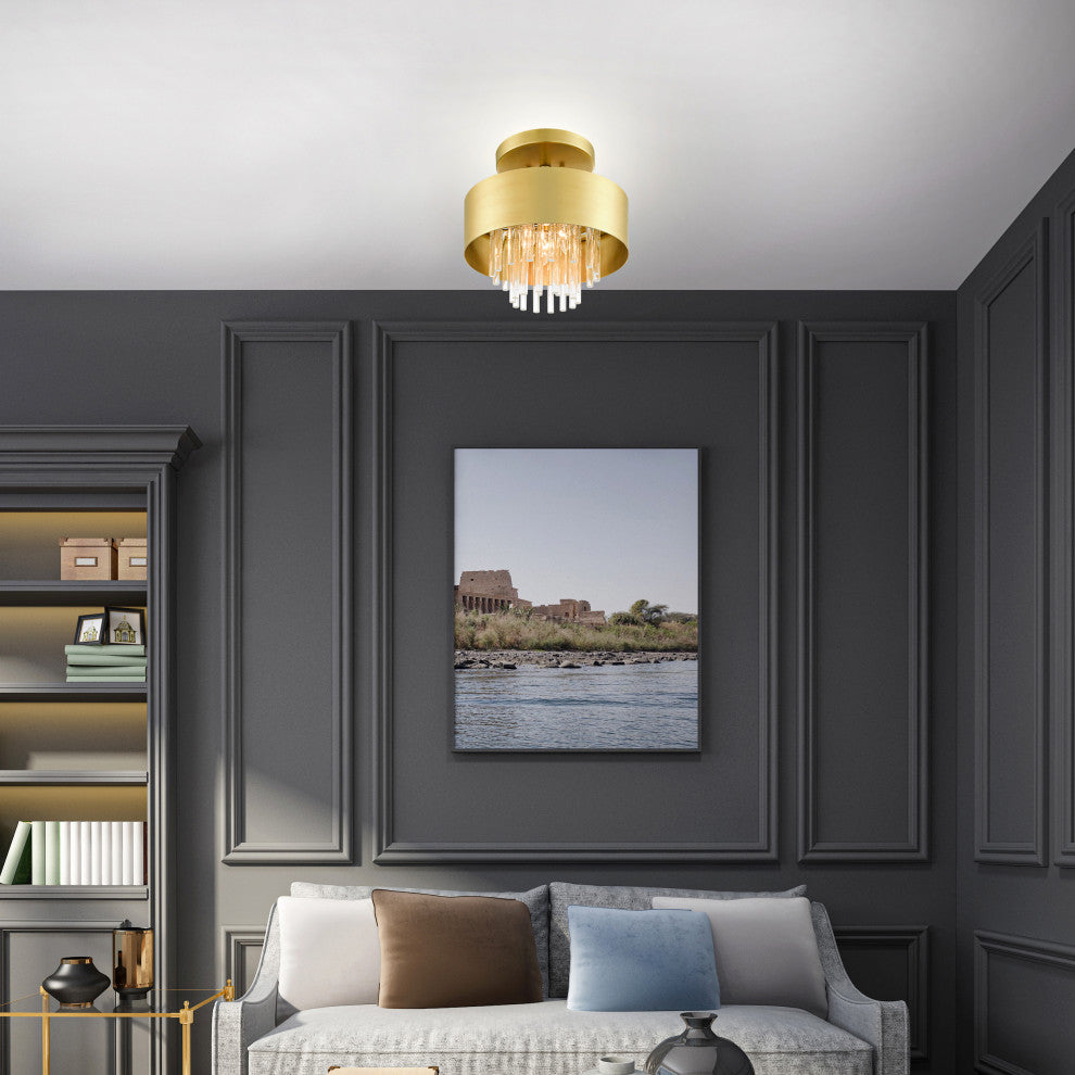 Livex Lighting Orenburg 3 Light Natural Brass Semi-Flush