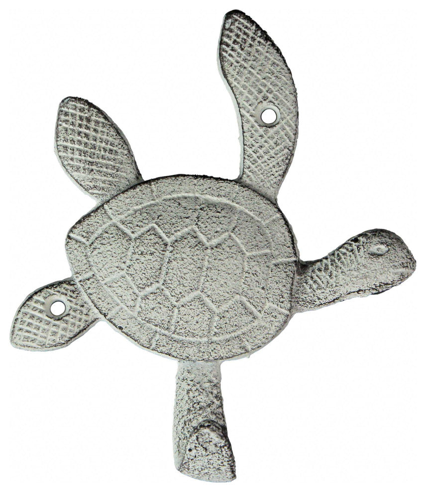 6 Inch Cast Iron Antique White Sea Turtle Wall Hook Towel Hanger Hat Rack Set/3