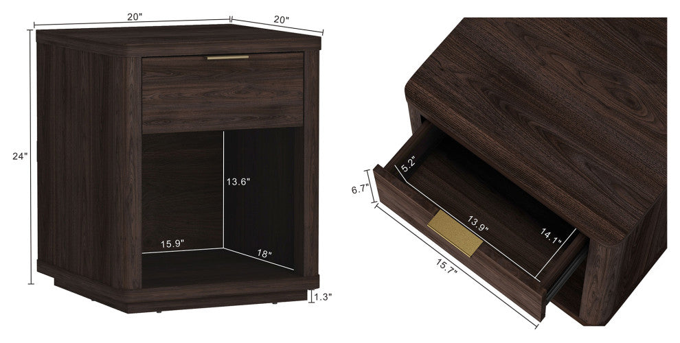 Manhattan Comfort Evelyn Nightstand, Brown, Single