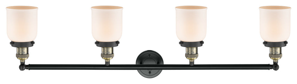 Small Bell 4-Light Bath Fixture, Matt White Cased Glass, Black Antique Brass