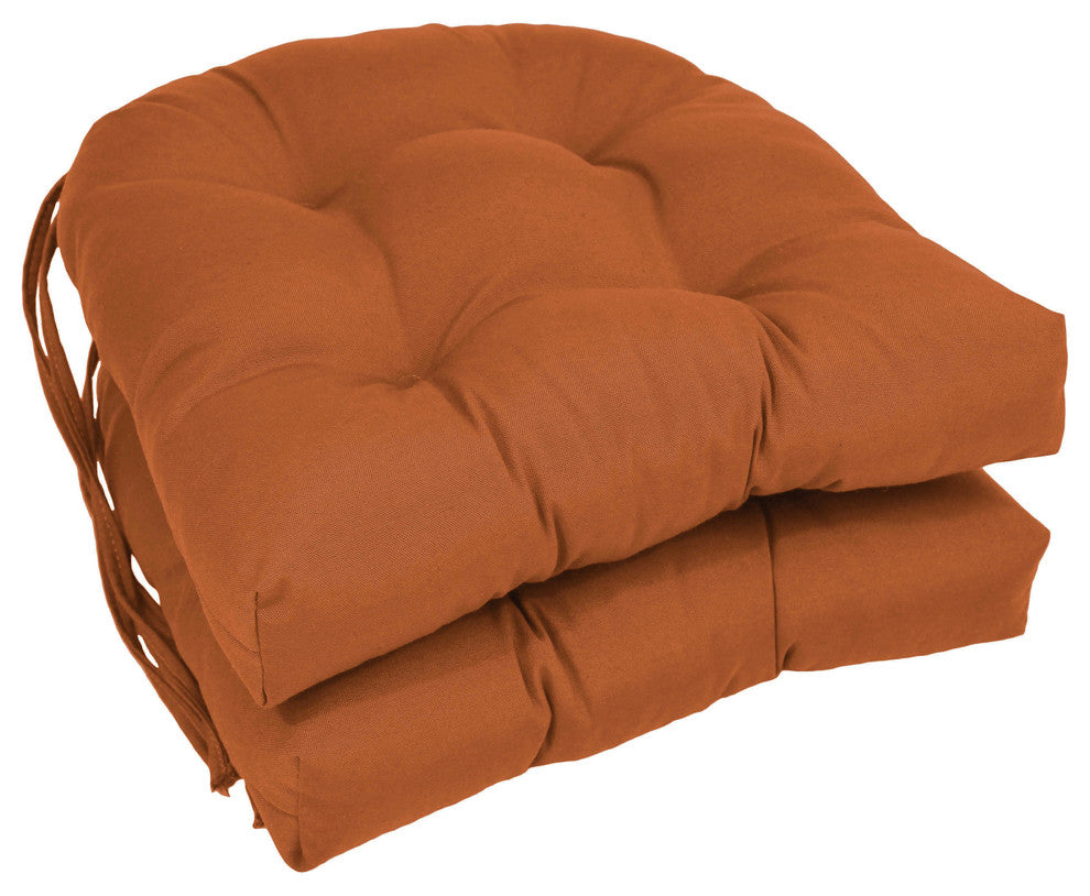 16" Solid Twill U-Shaped Tufted Chair Cushions, Set of 2, Spice
