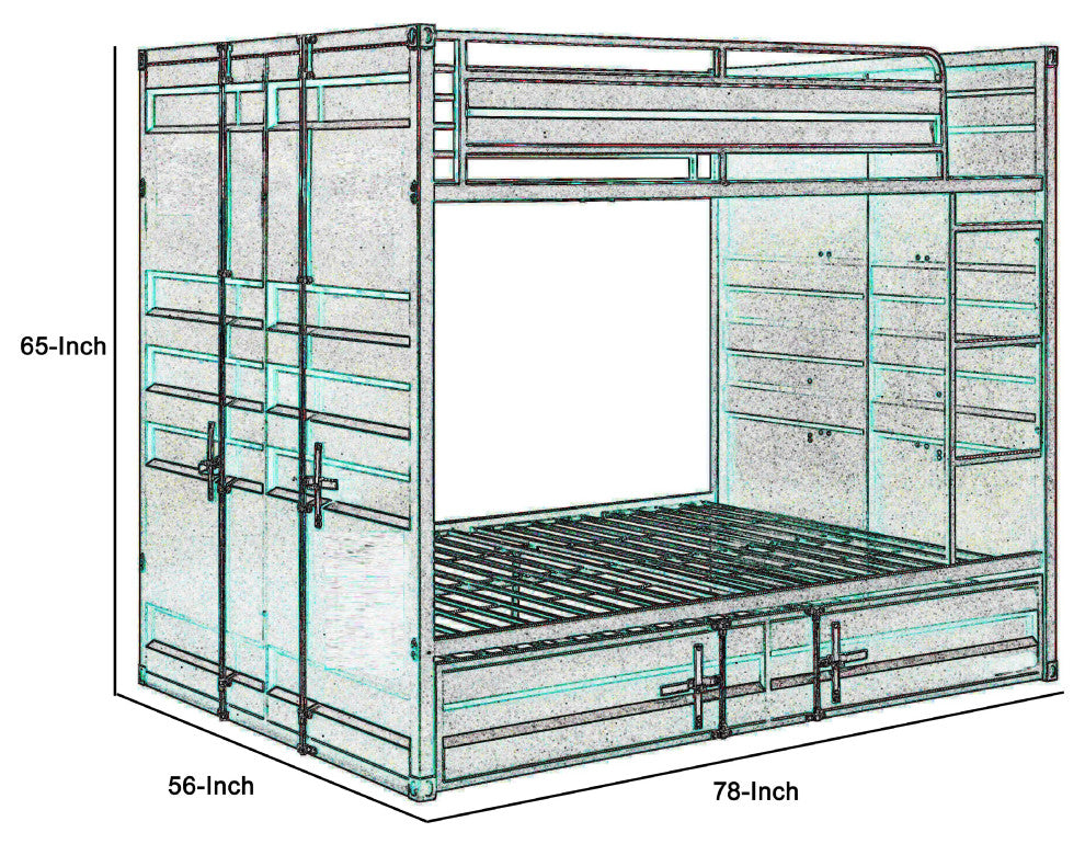 Benzara BM214909 Full Size Bunk Bed With Recessed Panel Design, Red