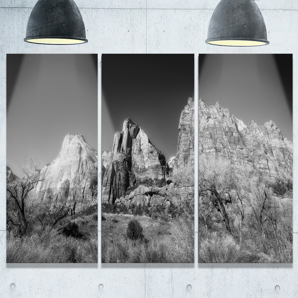 "Rising Red Rocks Black and White" Metal Wall Art, 3 Panels, 36"x28"