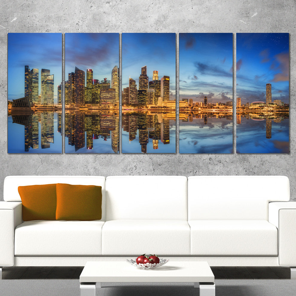 "Singapore Skyline and View of Marina Bay" Wall Art, 60"x28", 5-Panels