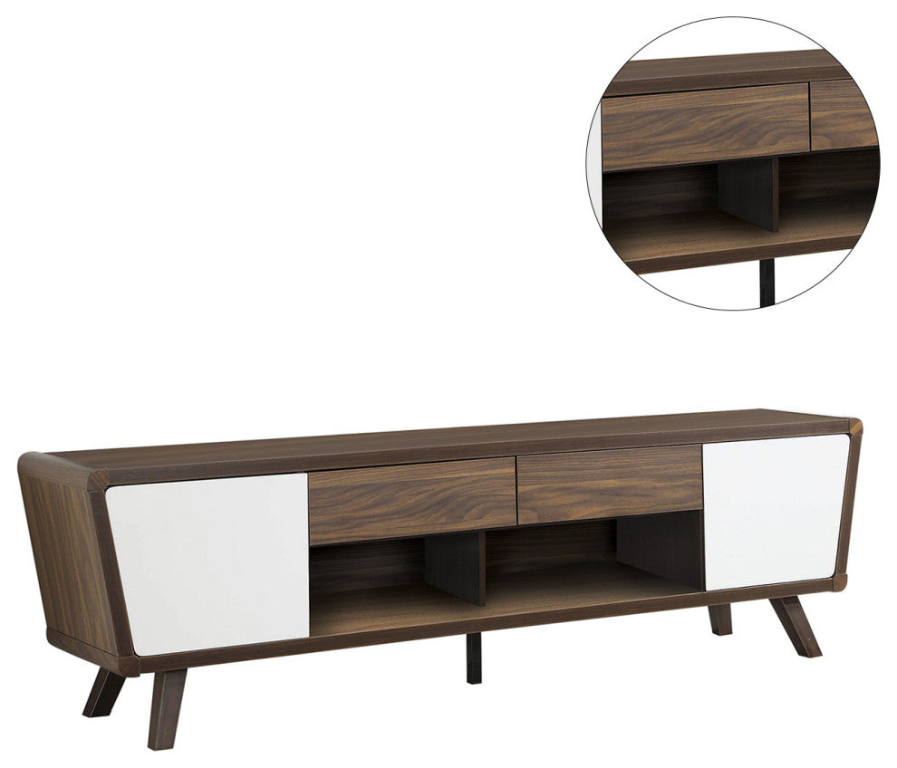 2 Drawers TV Stand, Dark Walnut and Glossy White