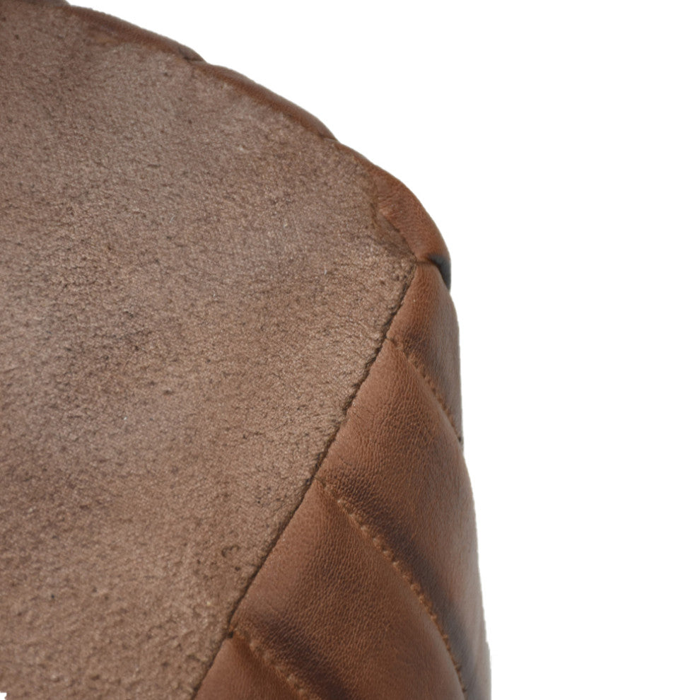 Poufs-Solid Handmade Goat Leather Pouf, Recycled Cotton Fill, Brown, Square [21x21x12]