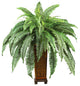 Boston Fern With Decorative Wood Vase Silk Plant