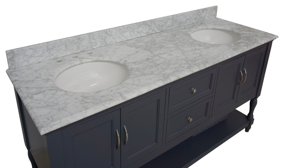 Beverly 72" Double Bath Vanity, Marine Gray, Carrara Marble